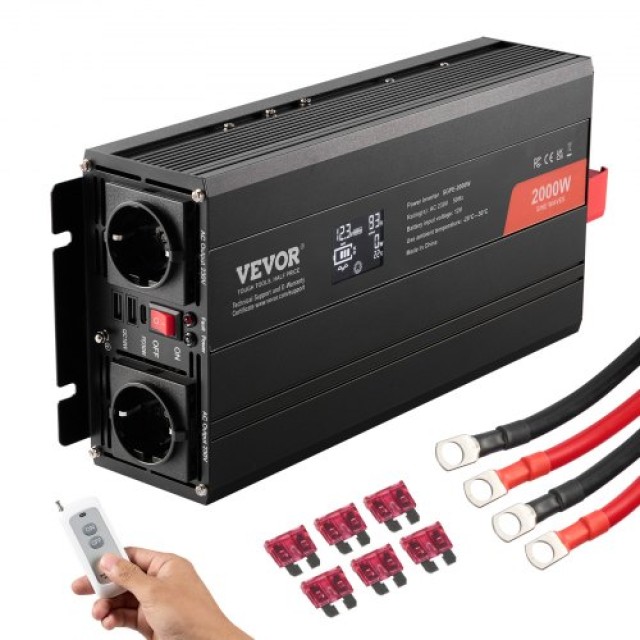 VEVOR Inverter 2000W 12V/230V LCD Remote CE  CZXNBQ2000WCKAYAZV2