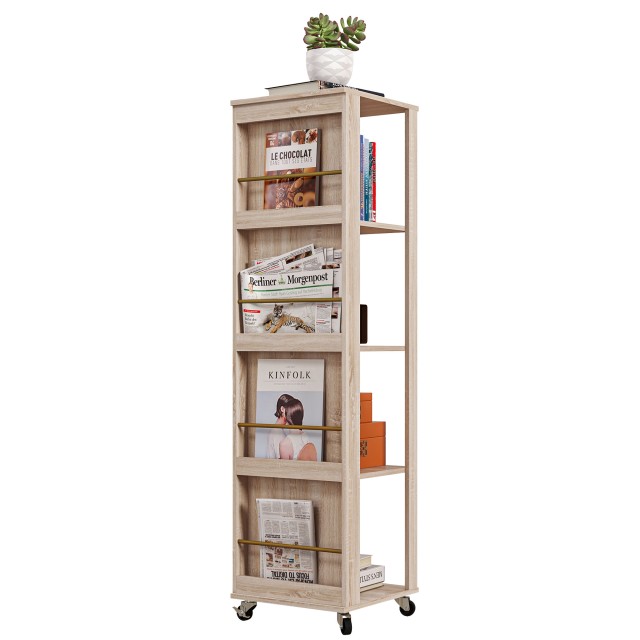 Βιβλιοθήκη HOMCOM Modern Magazine Rack με 4 Ξύλινα Ράφια σε Ρόδες, 40x40x150cm, Δρυς 838-423V80AK