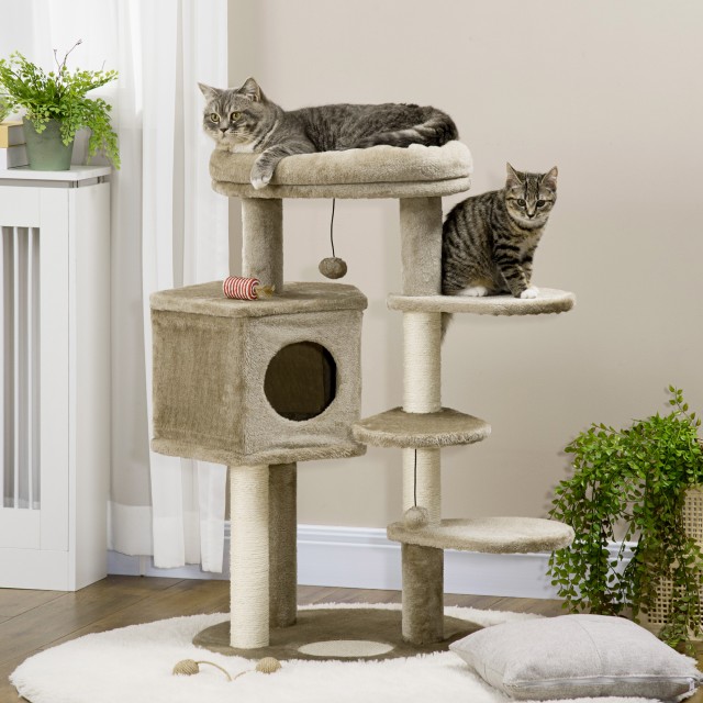 PawHut Cat Tree with Sisal Posts, Κρεβάτι, Σπίτι και Πλατφόρμες, 55x55x94cm, Καφέ