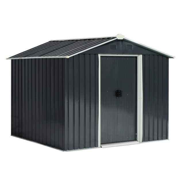 Outsunny Garden Shed Εργαλειοθήκη σε Ατσάλι, Υπόστεγο Κήπου από Ατσάλι με Συρόμενες Πόρτες, 236x174x190cm, Γκρι