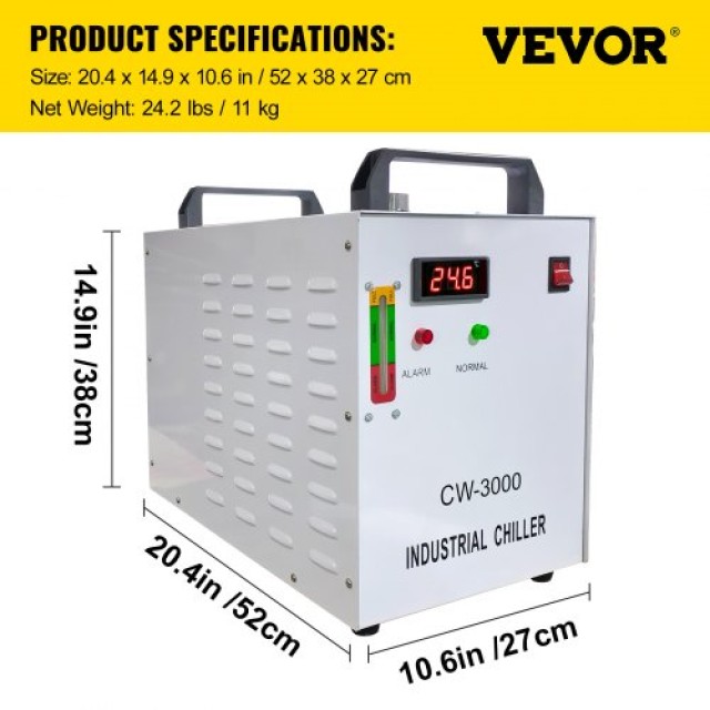 VEVOR 9L Βιομηχανικός Ψύκτης Νερού CW-3000DG για CO2 Laser 60W/80W  CW-3000GYLSJOB001V2