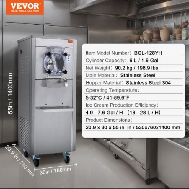 Επαγγελματική Παγωτομηχανή VEVOR 18 L/H Μονής Γεύσης  ZLSYBQLJDKWASNH70V2