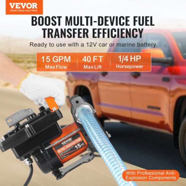 VEVOR  Αντλία Μεταφοράς Καυσίμου 12V 15 GPM 1/4 HP με Αυτόματο Ακροφύσιο Πετρελαίου FBBMG15GPM14E8RUQV9