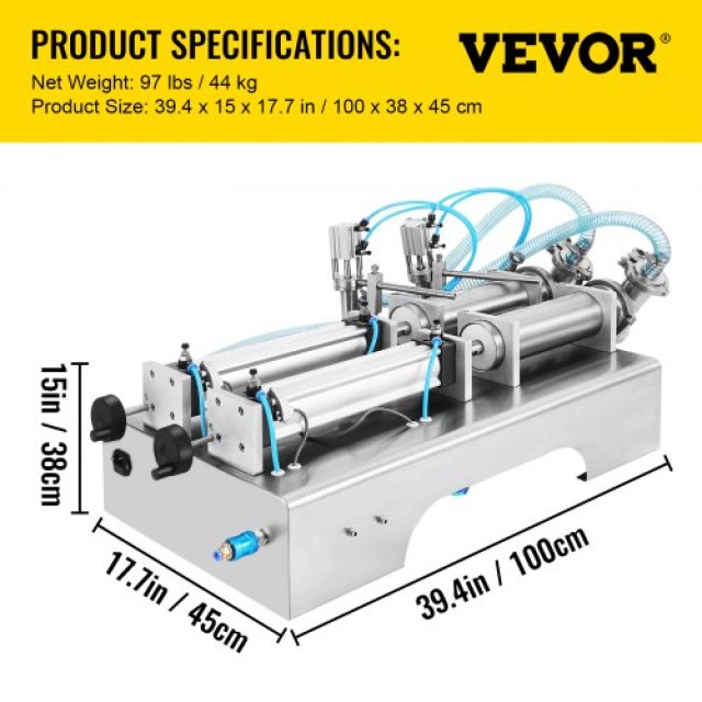 VEVOR Πνευματική Μηχανή Γεμίσματος Υγρών 100-1000ml με Δύο Ακροφύσια για Χυμούς  STWSYTGZJ00000001V2