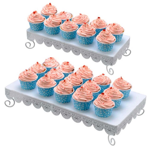 BAKAJI  Σετ 2pz Βάση Σερβιρίσματος Γλυκών Cupcake Muffin Stand Βάση Δίσκος Μεταλλικός Λευκός  02832197