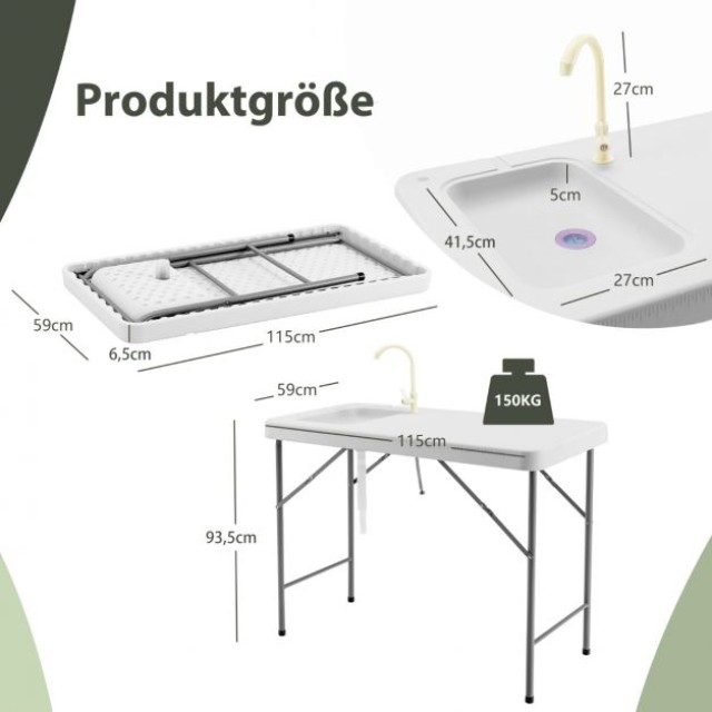 Φορητό Τραπέζι Καθαρισμού Ψαριών με Νεροχύτη για Πικνίκ & Ψάρεμα COSTWAY NP10266