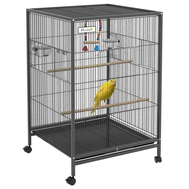 PawHut Bird Cage από ατσάλι και PP με 5 πόρτες, 2 κούρνιες και αφαιρούμενο δίσκο, 48x46x74 cm, γκρι D10-092V00CG