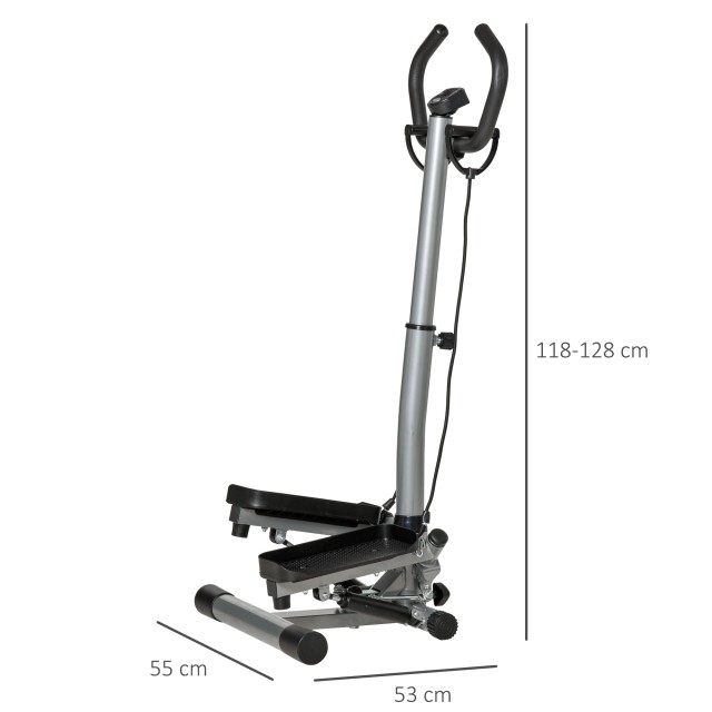 HOMCOM Stepper με ρυθμιζόμενο τιμόνι, οθόνη LCD και λαστιχάκια, 55x53x118-128cm, μαύρο