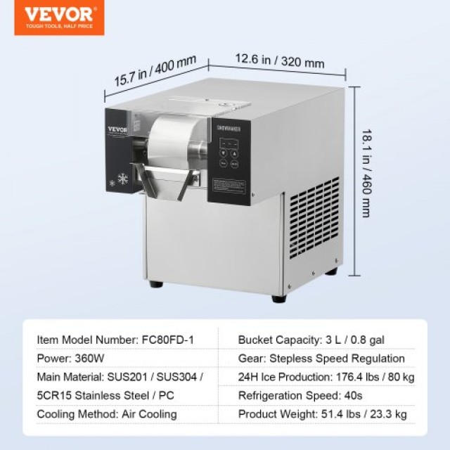 VEVOR  Εμπορική Μηχανή Πάγου Snowflake 176LBS/24H Ανοξείδωτη για Παγωτό  FLXNBJFLLEDPEG7B6V2