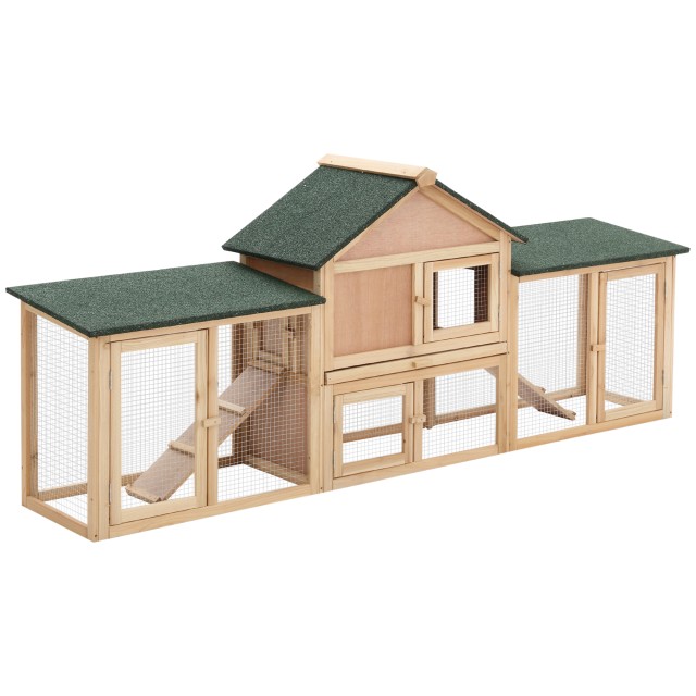 PawHut Garden Hutch with Run and Ramps Waterproof Roof, Wood, 210x45,5x84,5cm D51-103