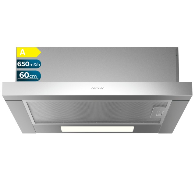 CECOTEC  Τηλεσκοπικός Απορροφητήρας Bolero Flux TLM 606500 Inox, 60cm, 650m3/h, 165W, Κλάση A, 2 Ταχύτητες, Φίλτρο Άνθρακα  CEC-02862