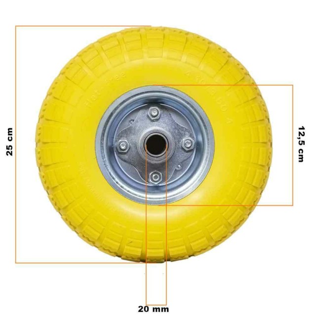 BAKAJI  Πλήρης Τροχός Αντιδιάτρησης PU Κίτρινος Καρότσι Καροτσάκι 25cm Εκκεντρικός Άξονας  02839107