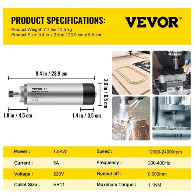 VEVOR 1.5KW Αερόψυκτο Μοτέρ CNC για Χάραξη/Φρεζάρισμα  1.5KWFLDJ00000001V0