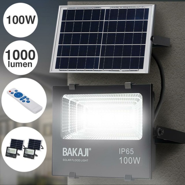 BAKAJI  Σετ 2 Fari LED 100W Ηλιακός Πάνελ Φως Εξωτερικού Χώρου Ρυθμιζόμενο 1000lm + Τηλεχειριστήριο  02834429