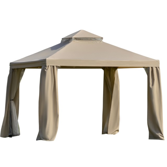 Outsunny 3x3m Metal Garden Gazebo με κουνουπιέρα και στέγη 2 επιπέδων από χακί πολυεστέρα