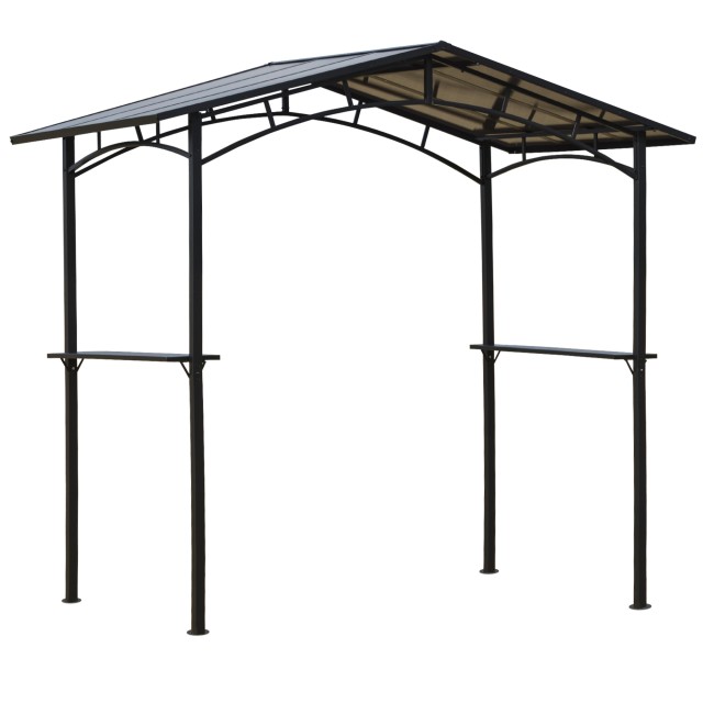 Outsunny Garden Gazebo για BBQ BBQ με οροφή PC και πλαϊνά ράφια, 246x149x230cm, Μαύρο