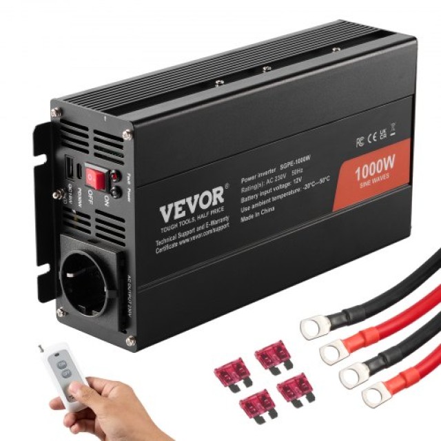 VEVOR Καθαρός Ημιτονοειδής Μετατροπέας 1000W DC12V σε AC230V με Τηλεχειριστήριο CE FCC  CZXNBQ1000WCILWT2V2