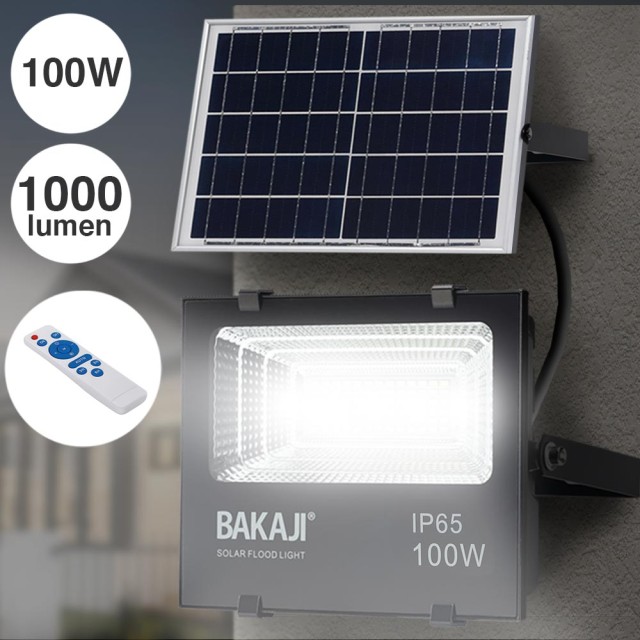 BAKAJI  Φάρο LED 100W Ηλιακός Πάνελ Φως Εξωτερικού Χώρου Υψηλής Φωτεινότητας 1000lm + Τηλεχειριστήριο  02834428