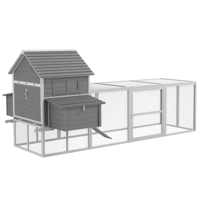 Pawhut Garden Chicken Coop με κοτέτσι, ράμπα και ανοιχτό χώρο, 310,5x149,5x149cm, γκρι D51-150V01GY