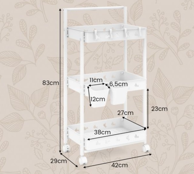 Τρόλεϊ Κουζίνας 3 Επιπέδων με Ρόδες  42 x 29 x 83 cm Λευκό JZ10202WH Costway