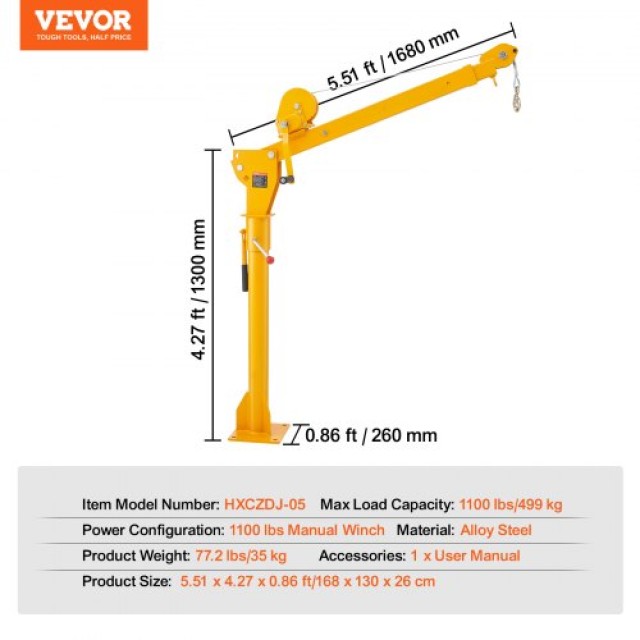 VEVOR  Γερανός Ανυψωτικός Φορτηγού 1100 lbs με Χειροκίνητο Βίντσι 360° SDJPCZDJSDJPPUWQ8V0