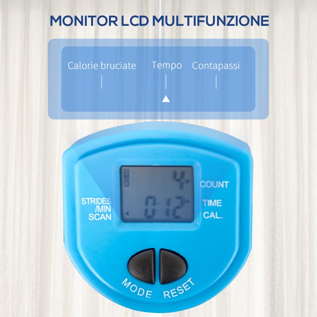 HOMCOM Stepper με οθόνη LCD, ρυθμιζόμενο τιμόνι και ελαστικές ταινίες, 55x53x118-128cm, μαύρο και μπλε A90-279V01