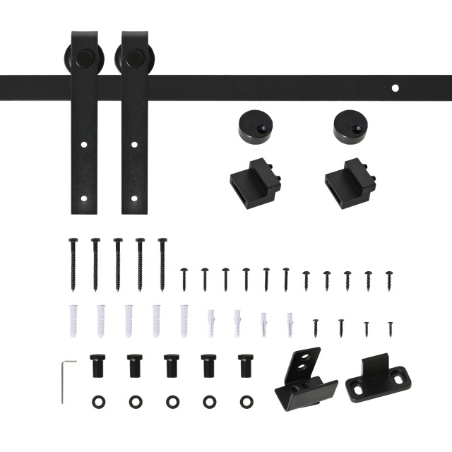 HOMCOM Kit για Ξύλινη Συρόμενη Πόρτα με ράγα 200cm και Χωρητικότητα 20kg, Μαύρο B81-034