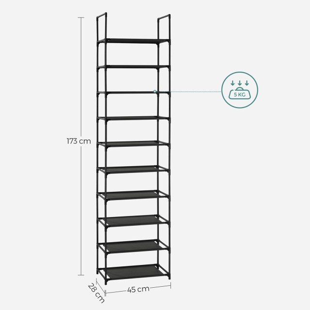 SONGMICS Ραφιέρα 10 Επιπέδων Διάστασης 45 x 28 x 173 cm Χρώματος  Μαύρο, LSH010B02 - 12 άτοκες δόσεις και 5% cash back