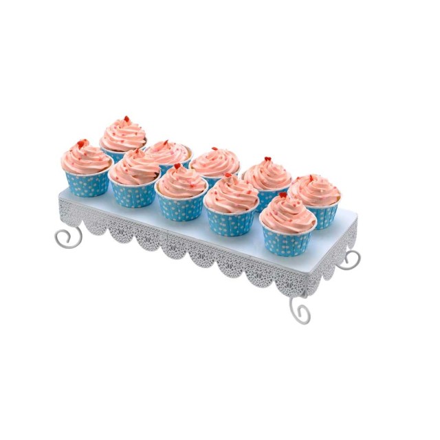 BAKAJI  Σετ 2pz Βάση Σερβιρίσματος Γλυκών Cupcake Muffin Stand Βάση Δίσκος Μεταλλικός Λευκός  02832197