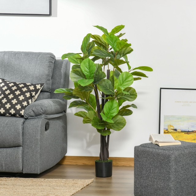 HOMCOM Τεχνητό Ficus 130cm για εσωτερικούς και εξωτερικούς χώρους, ρεαλιστικό τεχνητό φυτό με 78 φύλλα