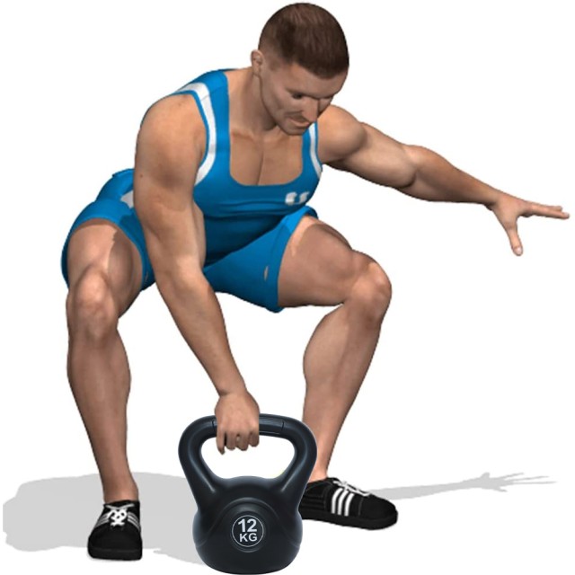 BAKAJI  Kettlebell 12Kg από PVC με τσιμέντο, αντιολισθητική λαβή, βάρος για γυμναστική και γυμναστήριο.  02839097