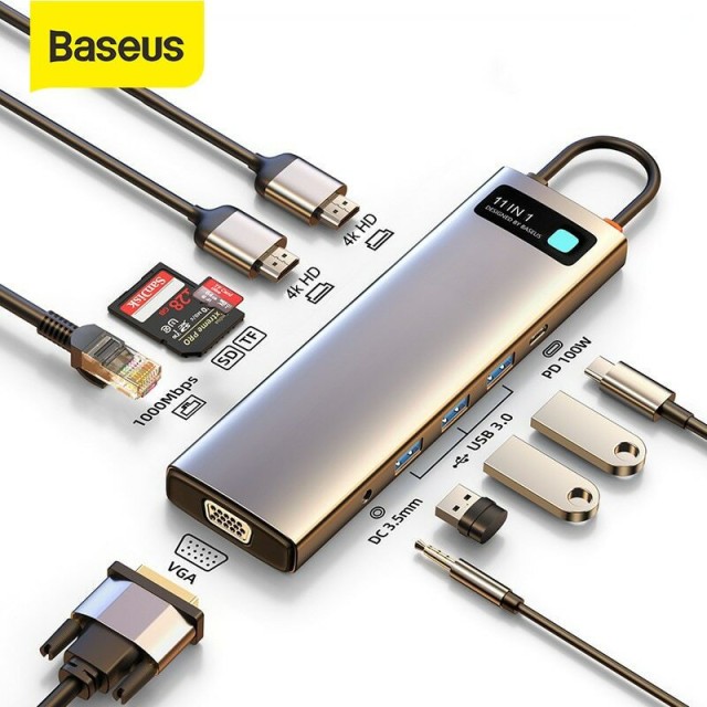 Βάση σύνδεσης USB-C  με HDMI 4K PD Ethernet και Σύνδεση 3 Οθονών Xρώματος  Γκρι BASEUS CAHUB-CT0G