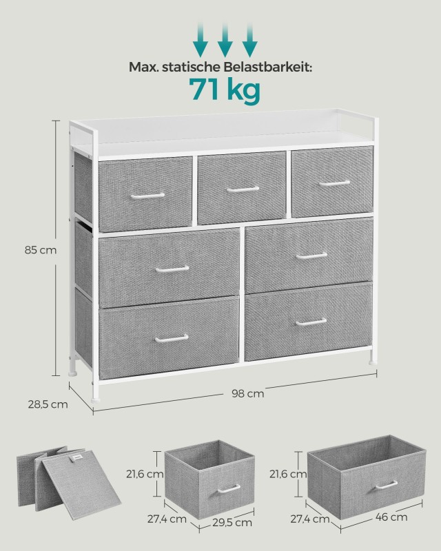 Συρταριέρα με 7 Υφασμάτινα Συρτάρια, Γκρι/Λευκό 28.5 x 98 x 85 cm  LTS523L10 SONGMICS