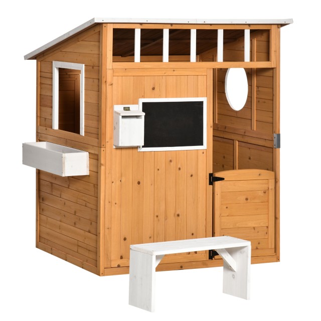 Outsunny Outdoor Ξύλινο Playhouse με Πόρτα, Παράθυρα, Πάγκος, Γλάστρα φυτών 122x108x135,5cm Κίτρινο 345-022