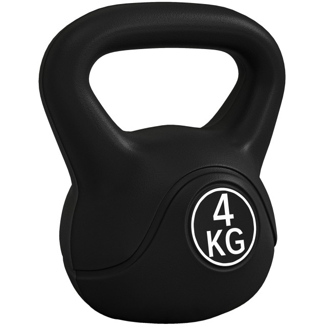 HOMCOM Kettlebell 4kg από Πλαστικό και Άμμο με Επίπεδη Βάση και Λαβή 18x12x20 cm Μαύρο A91-076V04BK