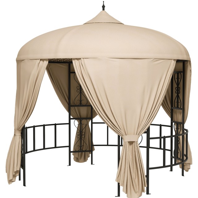 Outsunny Round Garden Gazebo Ø3m με κουρτίνες και αεραγωγούς σε μέταλλο και πολυεστέρα, μπεζ 84C-440V00BG