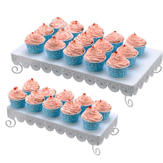 BAKAJI  Σετ 2pz Βάση Σερβιρίσματος Γλυκών Cupcake Muffin Stand Βάση Δίσκος Μεταλλικός Λευκός  02832197