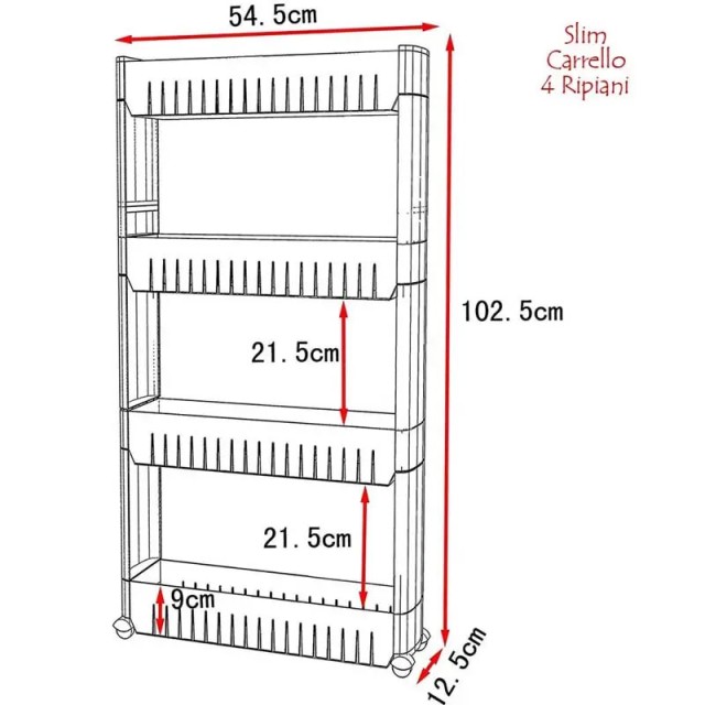 BAKAJI  Καρότσι Καρελίνιο Λεπτό Εξοικονόμησης Χώρου Κουζίνα Μπάνιο Αποθήκη 4 Ράφια και 4 Ρόδες  02816532