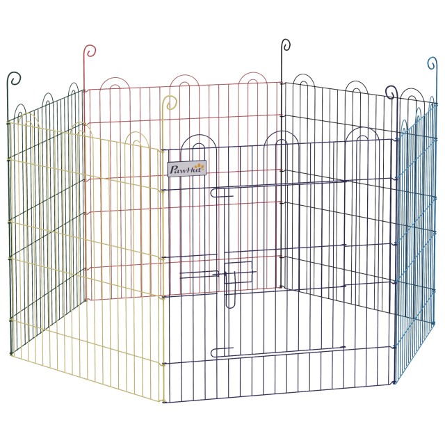 PawHut 6-Panel Metal Dog Gate με κούμπωμα, Ø120x60 cm, Πολύχρωμο