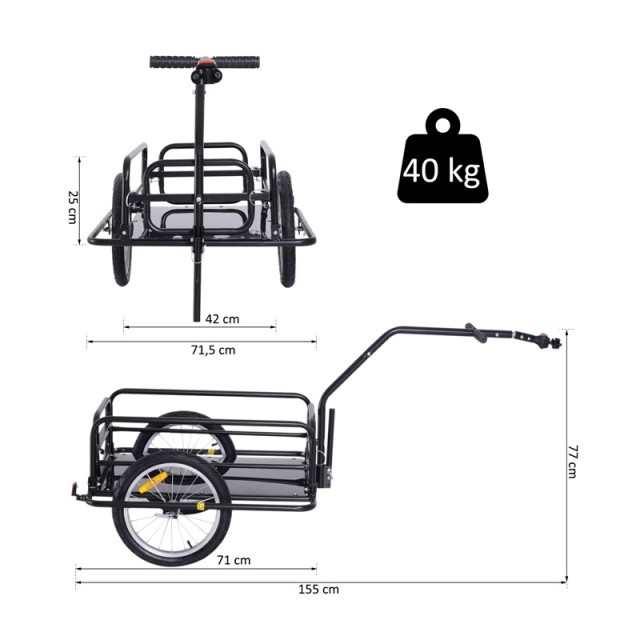 Αναδιπλούμενο Τρέιλερ Ποδηλάτου για Φορτία από Ατσάλι 156 x 72 x 82 cm HOMCOM B71-020
