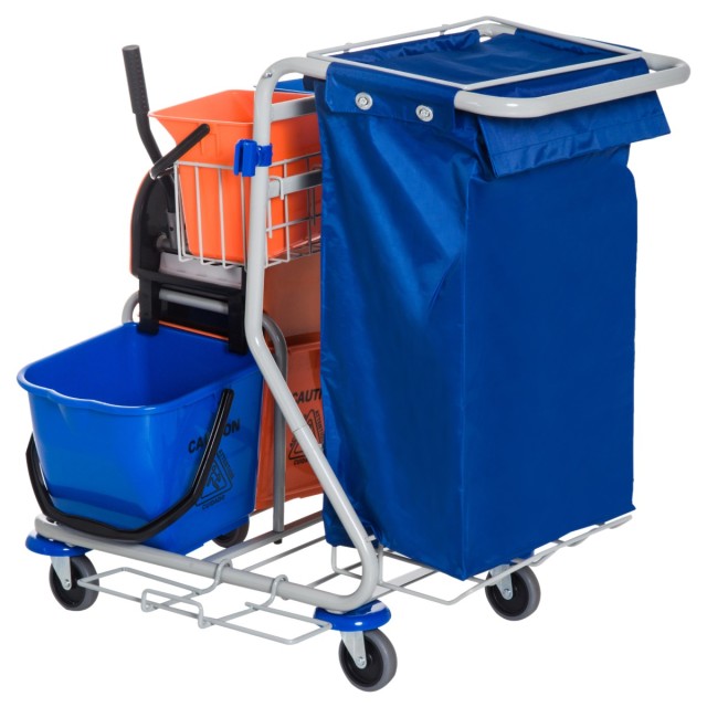 Homcom Professional Cleaning Cart with 4 Buckets 18L / 6L Blue and Orange 720-007