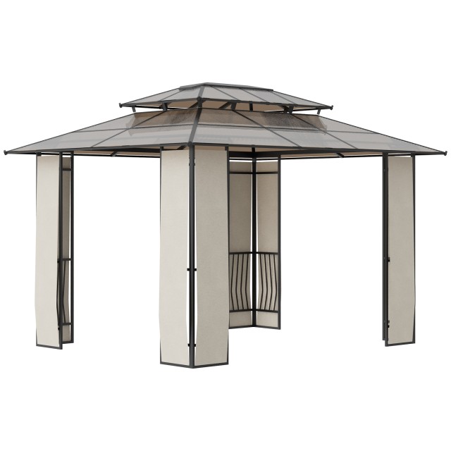 Outsunny Garden Gazebo 3,65x3m με στέγη από πολυανθρακικό 2 επιπέδων, ατσάλι και αλουμίνιο, καφέ