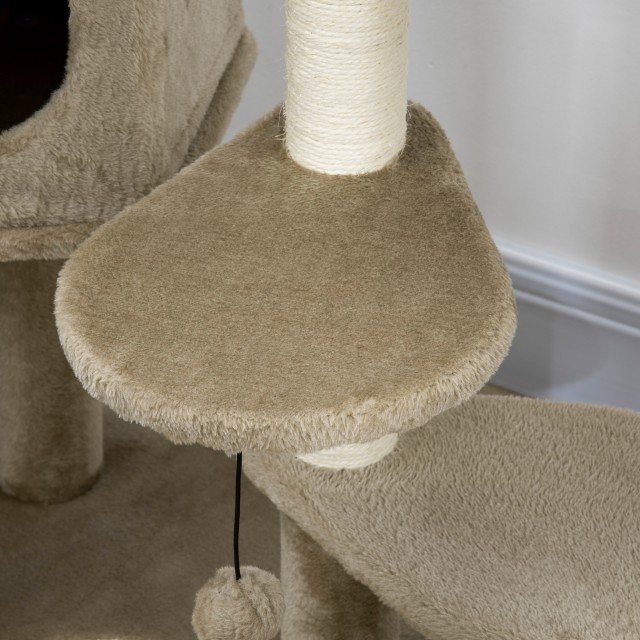 PawHut Cat Tree with Sisal Posts, Κρεβάτι, Σπίτι και Πλατφόρμες, 55x55x94cm, Καφέ D30-568V00LR