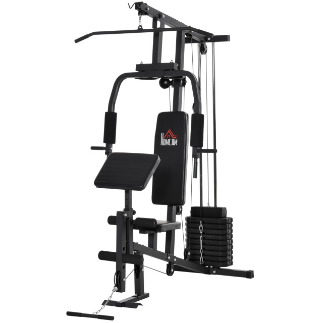 HOMCOM Fitness Station for Home and Professional Workout, Steel Multifunction Gym, 148x108x207cm - Μαύρο A91-132