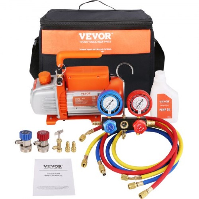 VEVOR Αντλία Κενού 1/4 HP 4 CFM & Σετ Μετρητών για Κλιματιστικά  KD4CFM180WA2LGZ5FV2