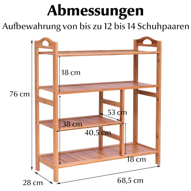 Costway  Βάση Παπουτσιών από Μπαμπού με 4 Ράφια για Οργάνωση και Αποθήκευση HW56488