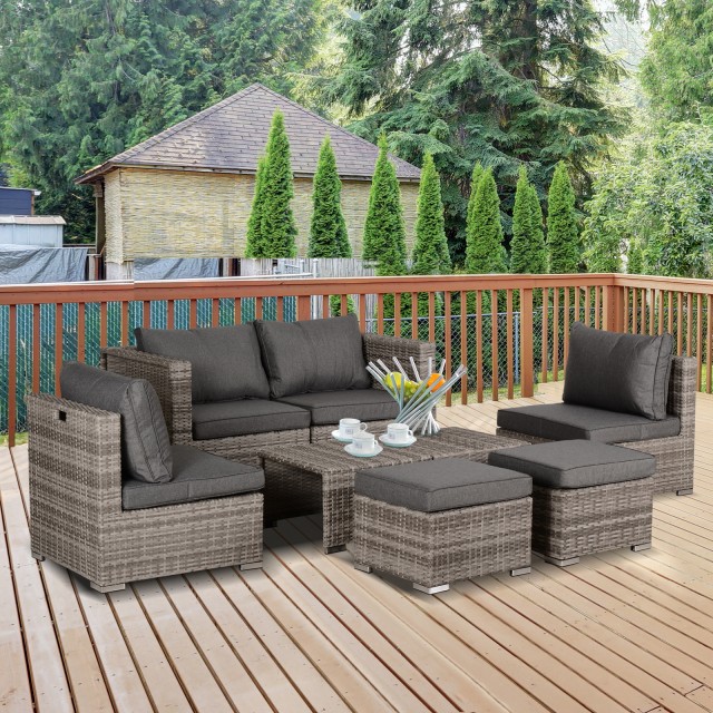 Outsunny Garden Lounge σε PE Rattan 8 τεμαχίων με γκρι δομή αλουμινίου 860-099