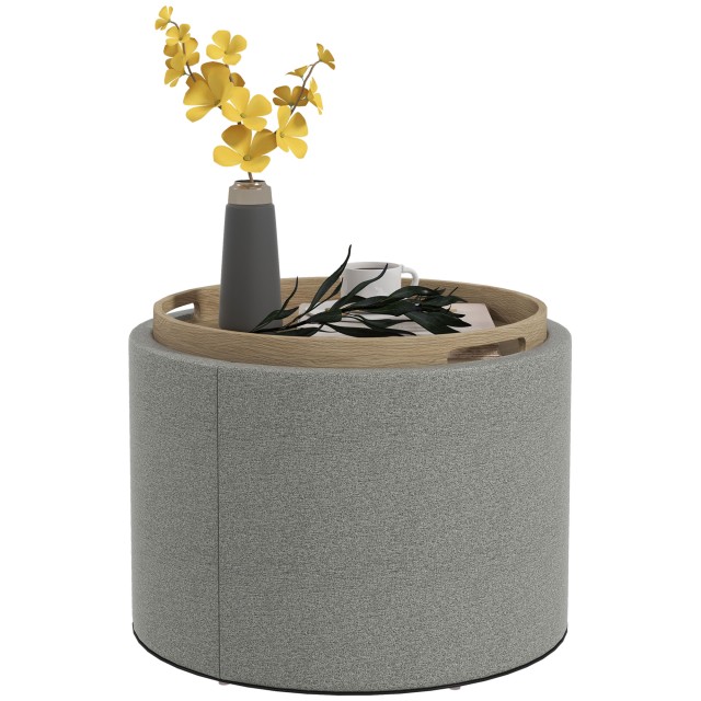 HOMCOM Linen Effect Container Πουφ, 120 kg max με καπάκι, σε MDF, 56x56x42 cm, Γκρι