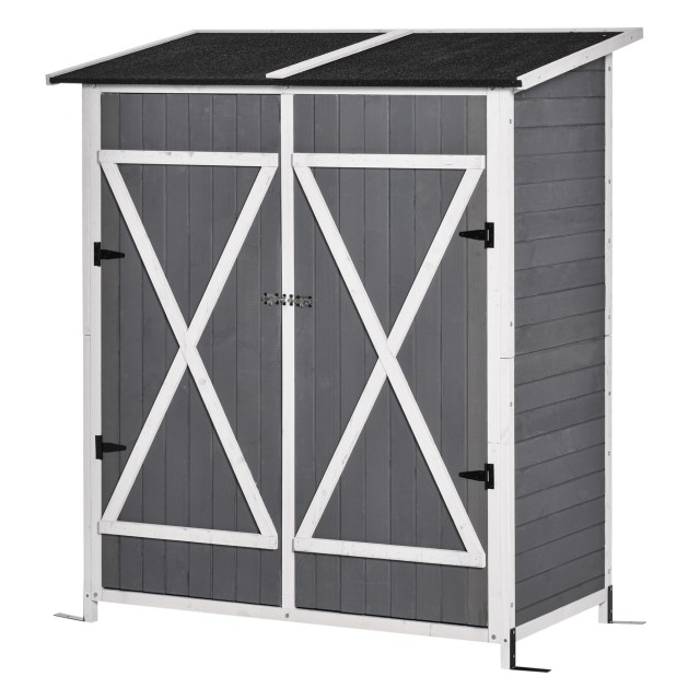 Outsunny Garden Shed Ξύλινη Εργαλειοθήκη, Διπλή Πόρτα με Κλειδαριά και Αποσπώμενο Τραπέζι, 139x75x160cm, Γκρι