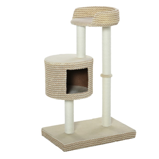 PawHut Cat Scratching Post Tree Πολυεπίπεδο, Σπίτι από γιούτα και σχοινιά, μπεζ